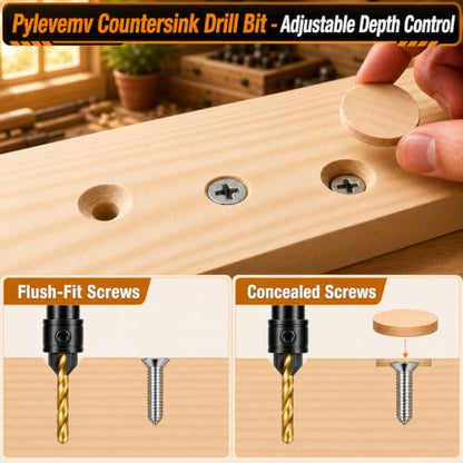 11Pcs Countersink Drill Bit Set, Adjustable Titanium HSS Wood Bits