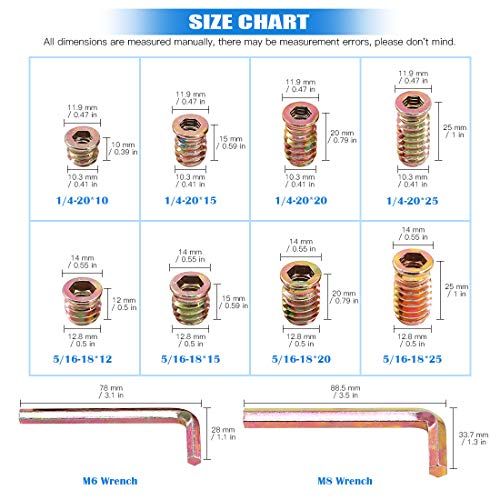 Glarks 50Pcs 5/16"-18 x20mm Threaded Inserts Nuts Zinc Plated Carbon Steel Hex Socket Drive Furniture Flanged Screw-in Nut with M8 Hex Wrench for Wood Furniture (5/16''-18 x 20mm) - size: 5/16"-18 x 20mm