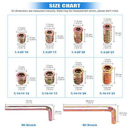 Glarks 50Pcs 5/16"-18 x20mm Threaded Inserts Nuts Zinc Plated Carbon Steel Hex Socket Drive Furniture Flanged Screw-in Nut with M8 Hex Wrench for Wood Furniture (5/16''-18 x 20mm) - size: 5/16"-18 x 20mm