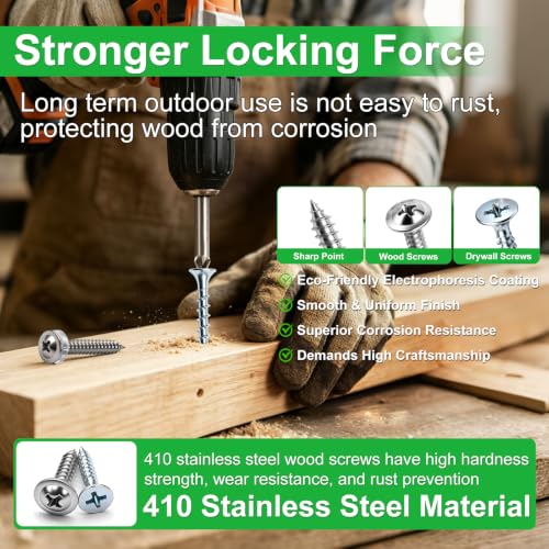 Twidec/1310PCS Silver Wood Screws #8#10 Phillips Truss Head＆Drywall Screws - color: Silver
