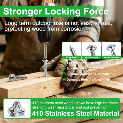 Twidec/1310PCS Silver Wood Screws #8#10 Phillips Truss Head＆Drywall Screws - color: Silver