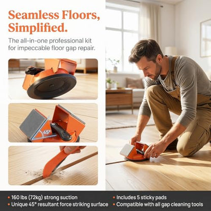 Floor Gap Fixer Tool Kit - Heavy Duty Floor Gap Repair Tool Set with Suction Cup and Rubber Mallet, Laminate Hardwood Vinyl Tile Floor Gap Closing Tool for Home DIY and Professional Use (ORANGE)