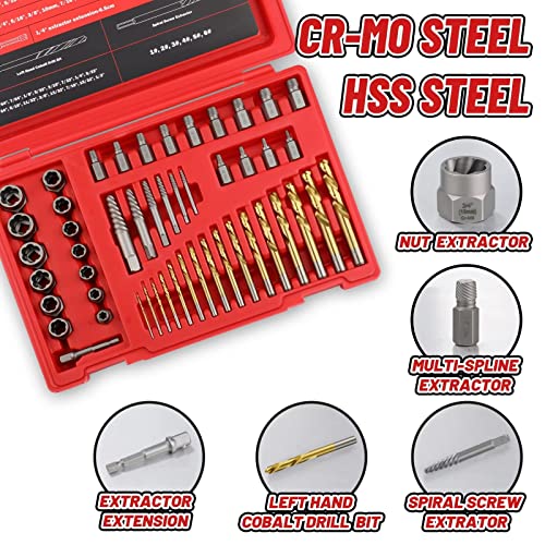 53 Pcs Spiral Screw Bolt Extractor Set Left Hand Drill Bit - size: 53Pcs