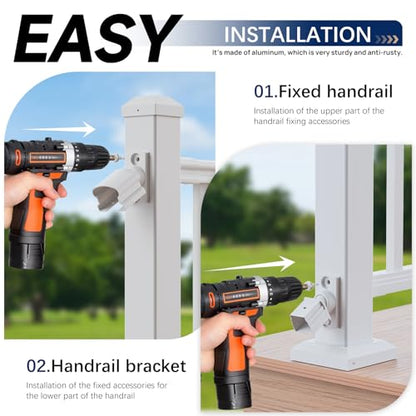 Egadis 4 Pack Modular Aluminum Adjustable Railing Bracket, White - color: White Universal Adjustable Bracket - 4x Pack
