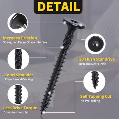 Wood Screws #14 x 2-7/8" 55PCS, FIXLINK Deck Screws Epoxy Coated Torx Drive - size: #14 x 2-7/8"