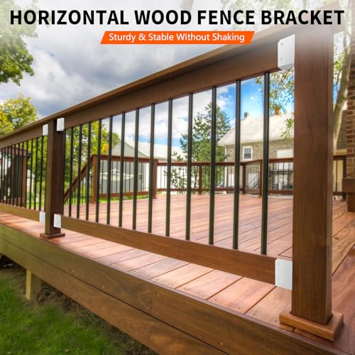 24Pcs Deck Railing Bracket Connectors,Heavy Duty Steel Concealed Brackets with Screws for 2"x4" (Actual 1.5"x3.5") Wood Beam,White Horizontal Brackets for Pavilion,Wood Fence,Porch,Log Cabins - size: Parallel