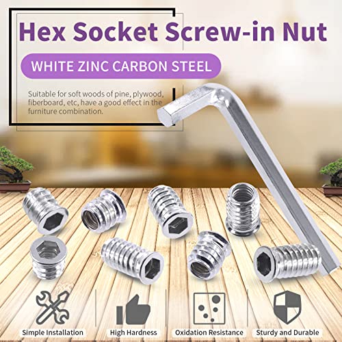Swpeet 50Pcs 5/16" -18 x 12mm White Zinc Plated Carbon Steel Carbon Furniture Screw in Nut Threaded Wood Inserts Threaded Inserts Bolt Fastener Connector Hex Socket (5/16" -18 x 12mm) - size: 5/16" -18 x 12mm
