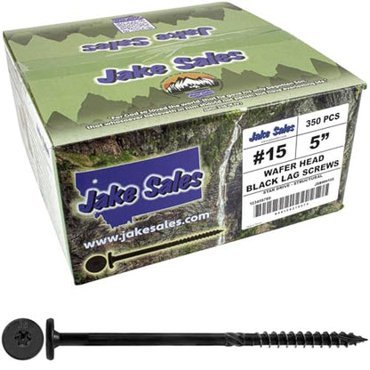 Jake Sales 15x5 Black Wafer Head Structural Lag Screws. Used for Log Construction, Timber Framing, Laminated Beams and Pole Barns Among Other Uses. T-30 Torx/Star Drive (Full Box ~350 Screws) - size: 5"