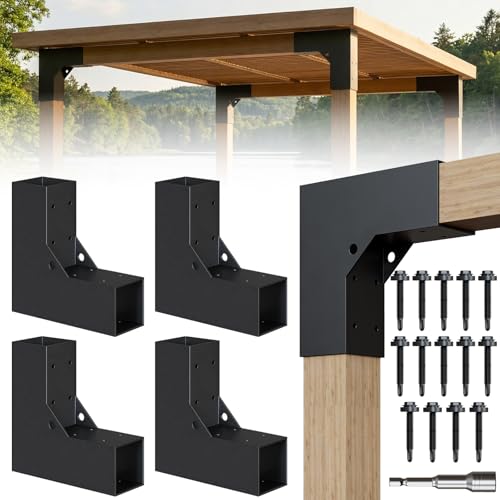 4 Pack Pergola Bracket Kit for 4x4 Posts, 2-Way L Corner Brackets