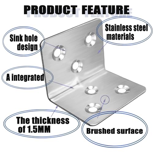 20Pcs Stainless Steel Angle Brackets 1.6"x1.6" Black L Brackets for Wood - style: Silver