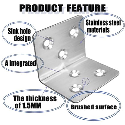 20Pcs Stainless Steel Angle Brackets 1.6"x1.6" Black L Brackets for Wood - style: Silver