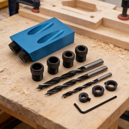 14-Piece 15 Degree Pocket Hole Jig, Blue Woodworking Angle Drill Guide with 6/8/10mm Adapter