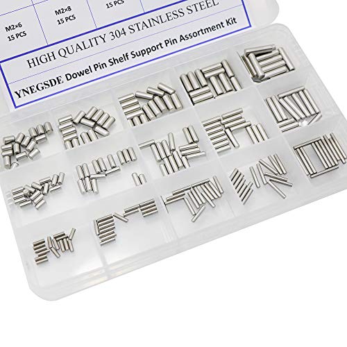 225 Pieces Dowel Pins Stainless Steel Shelf Support Pegs Pin Rod Fasten Elements Assortment Kit - Size Include M2 M3 M4