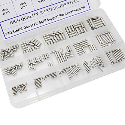 225 Pieces Dowel Pins Stainless Steel Shelf Support Pegs Pin Rod Fasten Elements Assortment Kit - Size Include M2 M3 M4