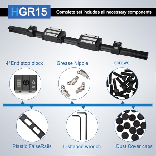 HGR15 400mm Linear Guide kit,2pcs 400mm hgr15 Linear Rail with 4pcs HGH15CA Carriage Block and HG15 end Stop Block - size: 400mm, style: HGR15