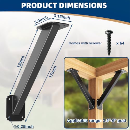 45 Degree Angle Support Bracket, Pergola Bracket for 4x4 Wood Beams - size: 8Pack