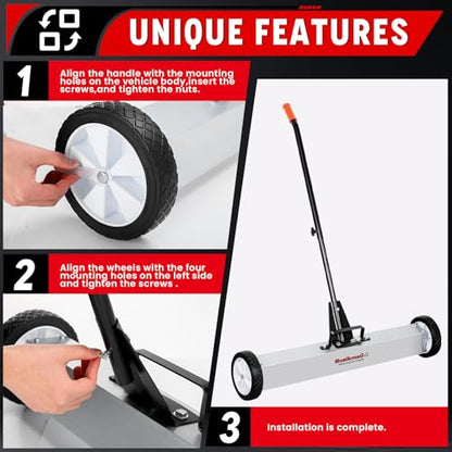 Buelkmag 55Lbs Nail Magnet Sweeper 36 Inch Rolling Magnetic Sweepers - size: 36 Inches