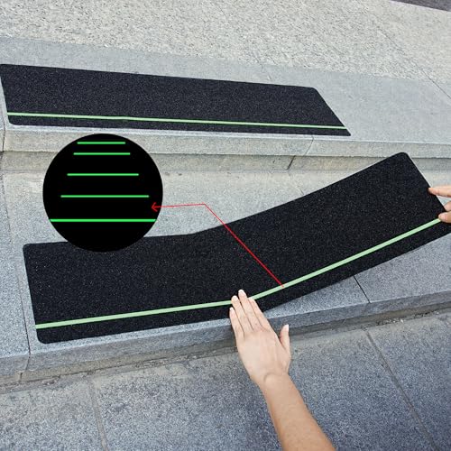 COSIMIXO 30" X 6"(10-Pack) Anti Slip Traction Treads with Glow in The Dark Stripe,Best Grip Tape Non Skid, Outdoor Anti-Skid Tape, High Traction Friction Abrasive Adhesive for Stairs Step - size: 30''x6''-10-pack