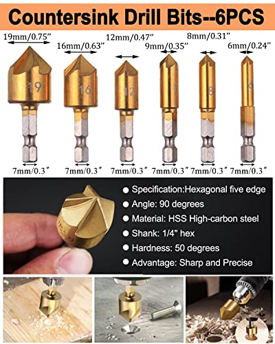 34 Pack Woodworking Chamfer Drill Bit Set with Countersink Bits