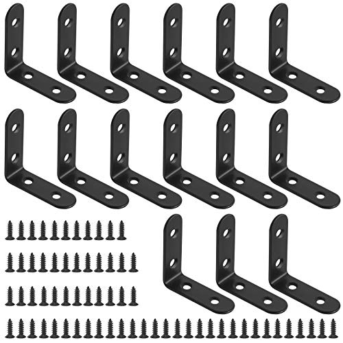 Glarks 15 Set 50mm Black L Bracket Right Angle Corner Brace Joint Fastener for Wood Chair Bookshelf Board Window Furniture Cabinet (50x50x2mm) - size: 50x50x2mm