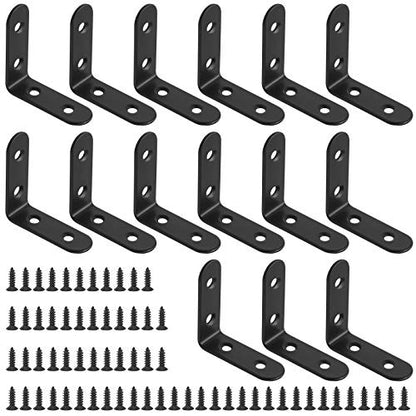 Glarks 15 Set 50mm Black L Bracket Right Angle Corner Brace Joint Fastener for Wood Chair Bookshelf Board Window Furniture Cabinet (50x50x2mm) - size: 50x50x2mm
