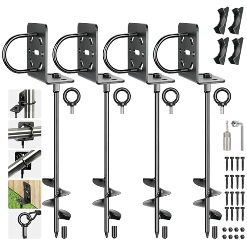 Ground Anchors Screw in 20" Set of 4 Pack, Multi Purpose Brackets - size: 20 inch 4pcs
