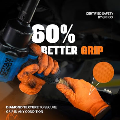 GRIPXX Herkules Grip Heavy Duty 8Mil Nitrile Gloves,3D Raised Diamond Texture-Latex & Powder Free-Industrial, Mechanic - color: Orange, size: Small