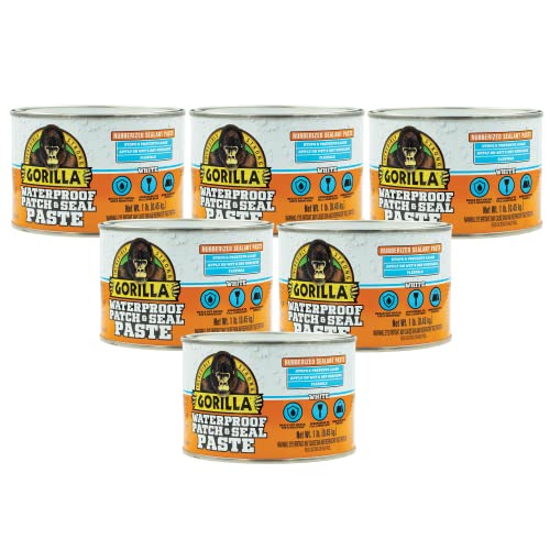 Gorilla Waterproof Patch & Seal Rubberized Sealant Paste, White, 1lb Can (Bulk Pack of 6)
