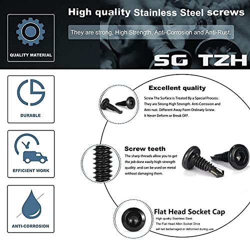 12 x 2" Stainless Steel Flat Head Socket Cap Screws, 100Pcs, Allen Socket Drive, Black Oxide - size: #12 x 2"