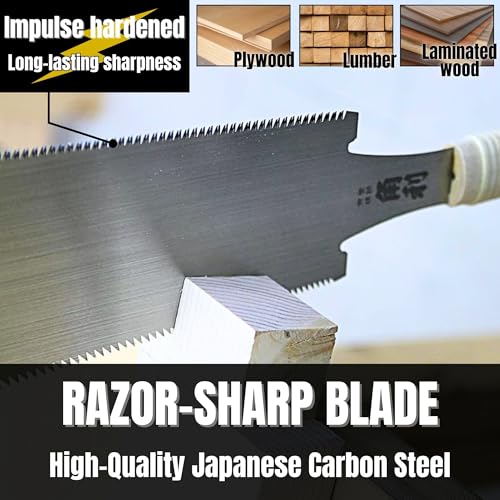 KAKURI Extra Large Japanese Pull Saw 10.5" for Woodworking - Ryoba Double Edge Hand Saw with Blade Cover for Rip & Crosscut - Heavy Duty Fixed Blade - Made in Japan - size: 10-1/2"