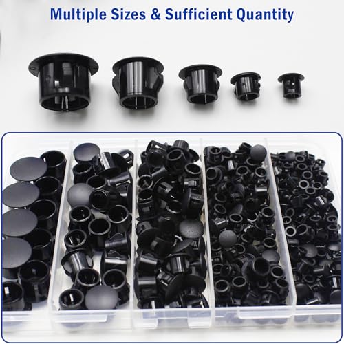 300 PCS 5 Sizes Nylon Plastic Hole Plugs, Black Screw Covers Caps - size: 5 Sizes, Black((3/16“-1/2”, 300 PCS)