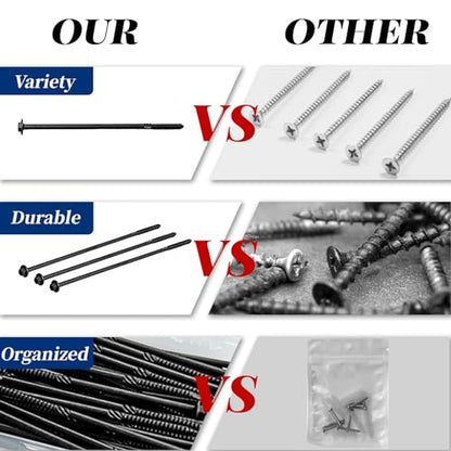 Lag Screws 10 Inch, #14 x 10 Structural Wood Screws, 50Pcs Heavy Duty Construction Screws, Long Deck Timber Screws, Hex Washer Head, Black Rust Resistant Coated, Hex Socket Included - size: #14 x 10