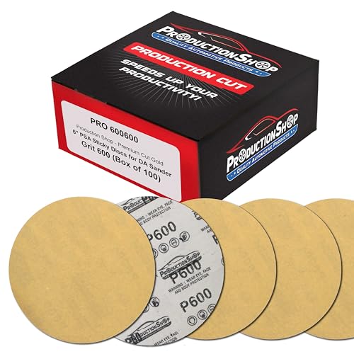 ProductionShop Premium 600 Grit 6" PSA Gold Sanding Discs, Box of 100 - Self Adhesive Stickyback Abrasive Sandpaper for DA & Random Orbital Sanders - Sand Auto Paint Metal, Wood Woodworking Furniture - style: 600 Grit