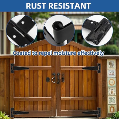 TamBee 6 Pcs 4 Inch T-Strap Light Duty Barn Door Hinges for Shed Gate - size: 4inch