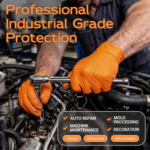 HEAVY DUTY 8 Mil Orange Nitrile Gloves, Diamond Textured Disposable Industrial Mechanic Rubber Gloves 1000PCs - size: X-Large