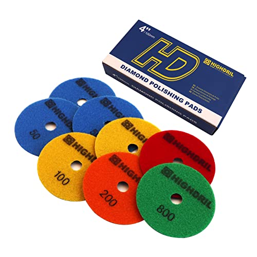 Dry Diamond Polishing Pads - 8pcs 4 inch (#50x3,#100x2,#200x1,#400x1,#800x1) Sanding Pads Kit for Granite Marble Ceramic Used on Angle Grinder or Polisher - size: 4inch / 100MM, style: MIX1