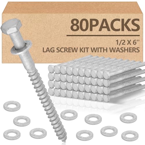 Tandefio 80 Pack 1/2'' X 6'' Lag Screw Bolts with Washer Galvanized - size: 1/2'' X 6''