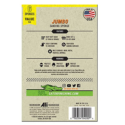 Gator Multi-Surface Sanding Sponge, 3" x 4" x 1", 60/80 Grit Coarse/Medium, 6 Pack - size: Coarse/Medium