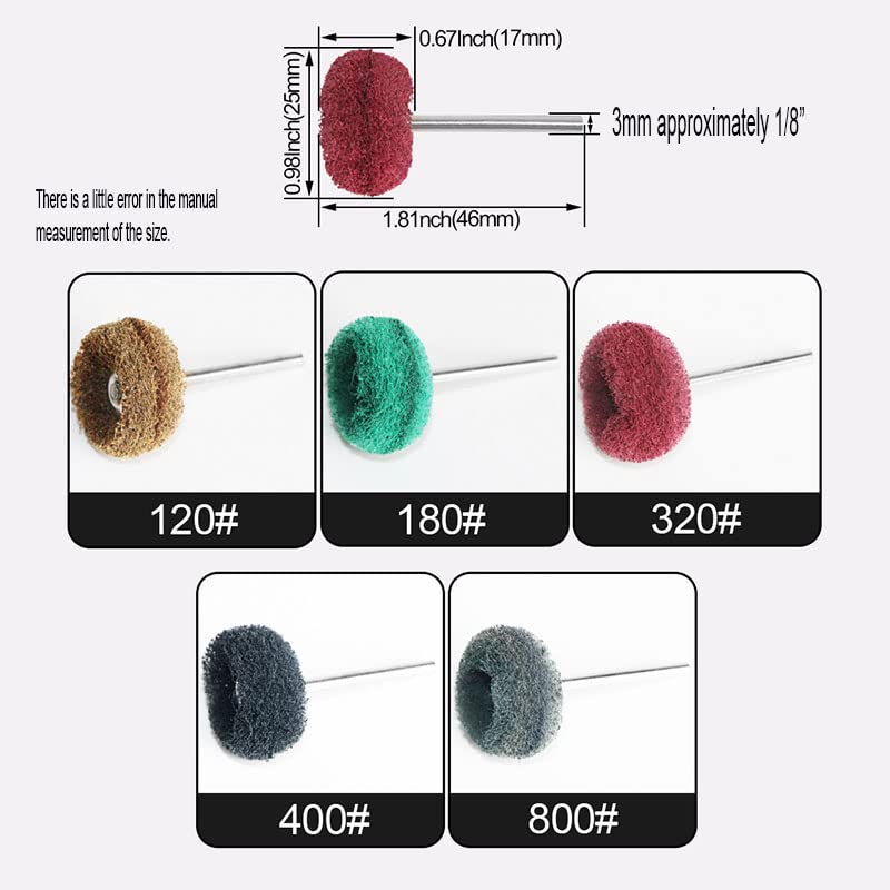 FPPO 50PCS Abrasive Buffing Polishing Wheel Set for Rotary Tools,Removal of Rust Deburring on Metal Surface with 3mm Shank,Mini scouring pad Brush Polishing kit(grit 320 red 50pcs) - color: grit 320 red 50pcs