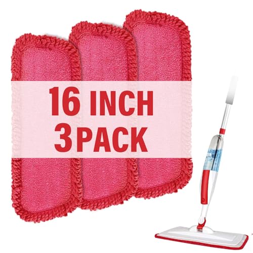 16.5" Microfiber Mop Pads Refills, 3 Pack Reusable Replacement Heads - color: 16"red Rolled*3