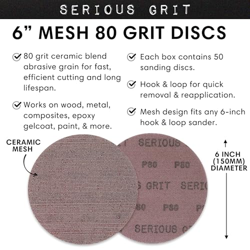 Serious Grit - 6-Inch P80 Grit Ceramic Mesh Sanding Discs - 50 Pack - style: 80 Grit