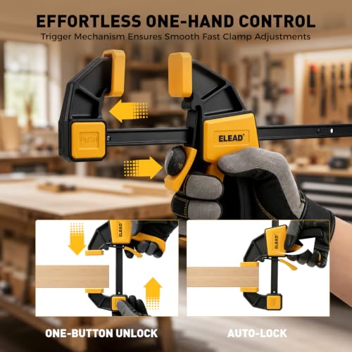 6-Pack 12 Inch Bar Clamps for Woodworking with 2-Piece Clamp Connector, 12" Quick-Release Wood Clamps with 150 LBS Load Limit, Trigger Clamp Set, One-Handed Clamps/Spreader for Woodworking - style: 4-Piece 12" 150lbs with clamp connector