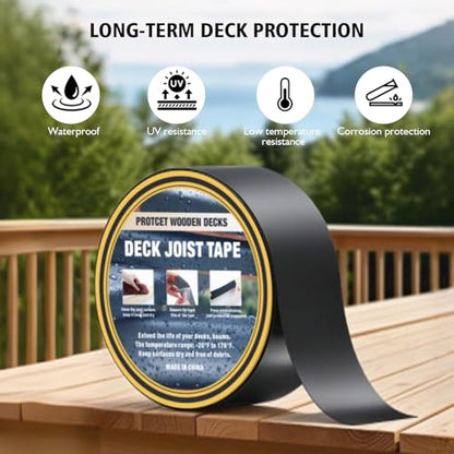Joist Tape for Decking 2" x 50', Waterproof Tenacious Tape for Joist Protection, Butyl Sealant Tape for Deck Framing, Wood Joists, Beams, and Outdoor Structures, Heavy-Duty Adhesive Backing - size: 2" x 50ft
