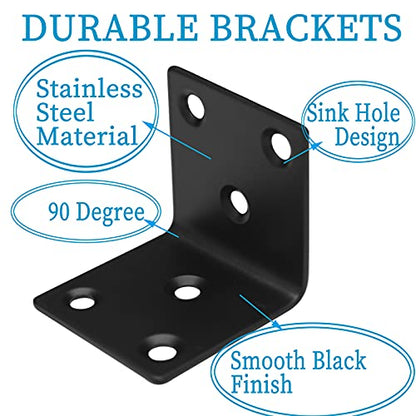 20Pcs Stainless Steel Angle Brackets, 1.5"x1.5"x1.5" Black L Brackets for Wood, 40MM 1.5Inch Heavy Duty Wide Corner Bracket Metal Corner Brace 90Degree L Shape Bracket for Wooden Frame Bed Furniture - style: Black