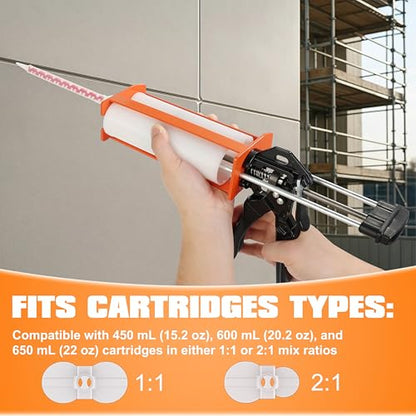 Dual Component Caulking Gun 450ML / 600ML / 650ML (1:1 & 2:1), Manual 2 Part Epoxy Gun for Panel Bonding Adhesive, Structural Epoxy, Plastic & Fiberglass Repair(Red) - color: Red