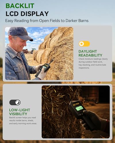 Hay Moisture Tester with 20" Reinforced Probe, Digital Hay Moisture Meter with Temperature Reading for Alfalfa, Hay Bales, Square and Round Bales, Carry Bag Included,Black