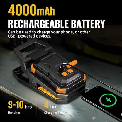 Adelante W3 Rechargeable Clamp Work Light, 2100LM, 360° Rotating Head