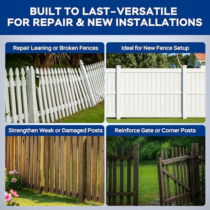 Fence Post Repair Kit for Leaning Fences, No-Dig, White, 2-Pack - color: White