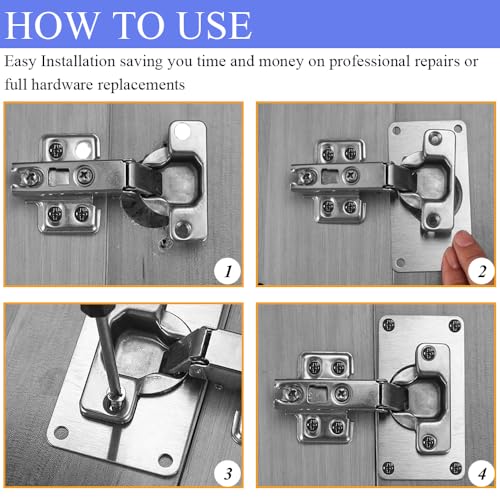 4 Pack Cabinet Door Hinge Repair Plates Cabinet Hinge Repair Replacement Brackets Board Hinges Repairs Fixing Plates with Screw Thicken Durable Stainless Steel for Kitchen Cupboard Locker Furniture - size: 3.54x1.85 inch-4P