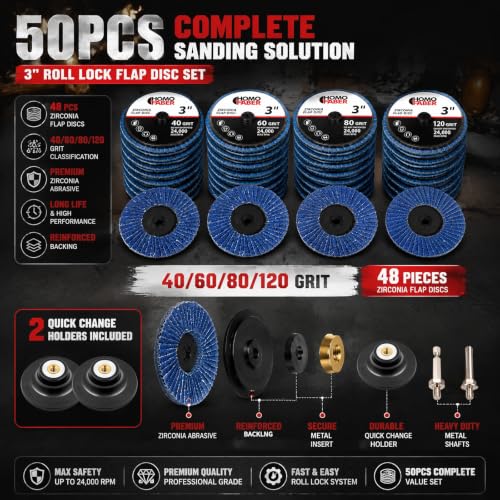 HOMO FABER 50Pcs Die Grinder Sanding Discs, 3 Inch Flap Discs Roll Lock - size: 3 Inch